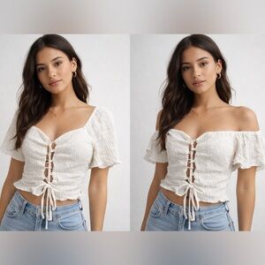 ASTR the label Women's white Lace-Up Sweetheart Top sz L